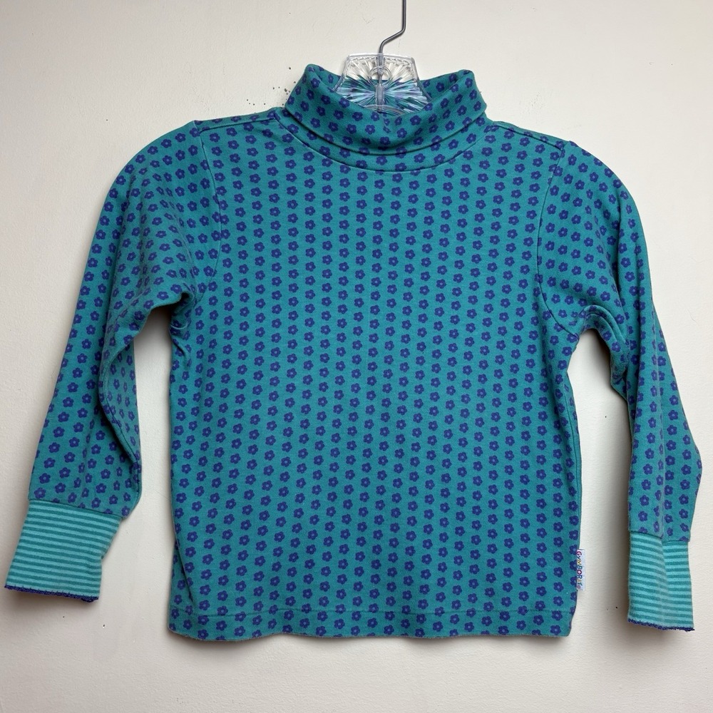 Rainbow Tag Gymboree 1990s VTG Large 3T-4T Blue Floral Turtleneck Made In USA